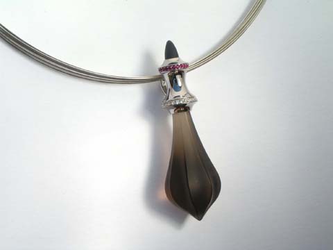 smoky quartz carving onyx rubies diamonds pendant