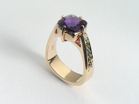 amethyst green diamonds ring