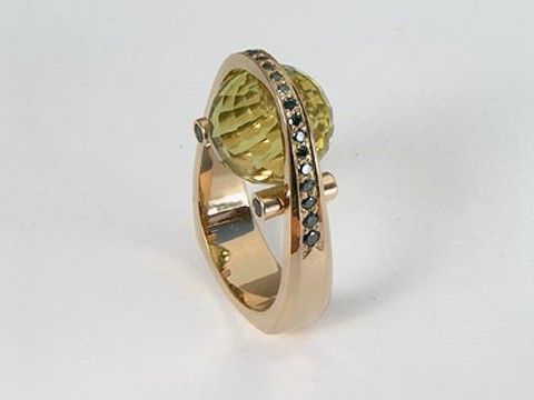 lemon quartz teal diamonds tsavorite garnet ring